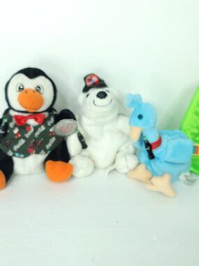Lot of 3 Coca Cola Bean Bag Plush Polar Bear Peacock Penguin Stuffed